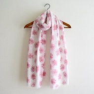 盛綻八重櫻 大尺寸棉質薄紗絲巾 - 白色