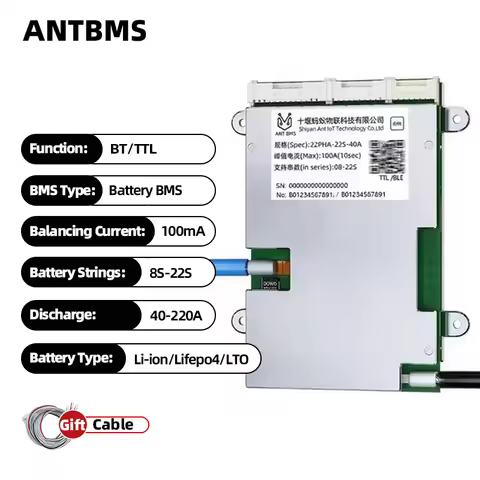 ANT BMS 8-22S Li-ion Lifepo4 LTO Battery 48V 60V 72V 10S 14S 16S 20S 40A 80A 110A 130A 170A 220A Sma
