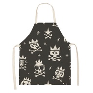 【Customizable】 Skull Printed Women Kitchen Aprons Waterproof Cooking proof Cotton Linen Antifouling 