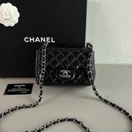 Chanel 香奈兒 黑銀漆皮方胖子肩背包斜背包