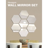 home decor bunga hiasan 7pcs 12pcs Hexagon Wall Mirror Set Home Decor DIY Wall Sticker Set Cermin Hexagon