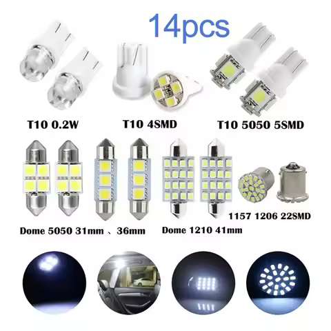 14Pcs T10 BA9S 3030 4SMD Led T4W Car Interior Dome Map Light License Plate Reverse Parking Lights Bu