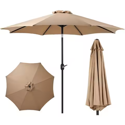 umbrella 9 ft outdoor patio with tilt crank and eight ribs waterproof brown for pool deck beach dini