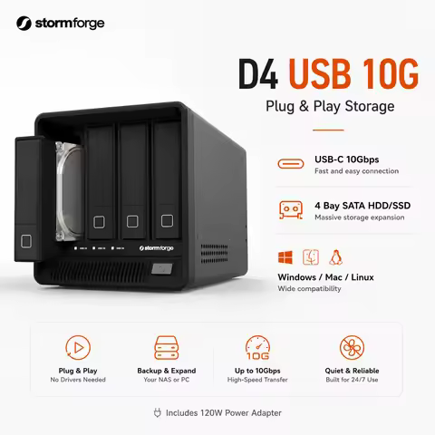 Stormforge D4 4 Bay Hard Drive Enclosure USB C 10Gbps 8643 SATA HDD SSD Storage Case for NAS Mac Min