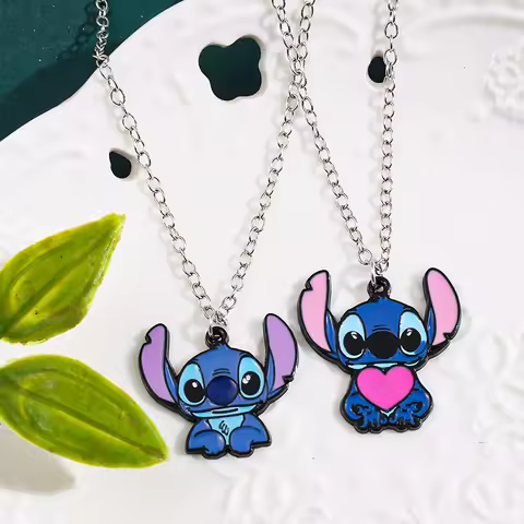 Disney Stitch Hugging Heart pendant - Blue Alien & Love Charm Pendant, Lilo & Stitch Ohana for Women