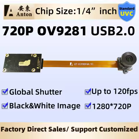1MP Global Shutter USB Camera Module 720P 220fps High Speed No Distortion Monochrome OV9281 CMOS UVC