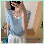 IER Two-Piece  Round Neck Short-Sved Knitted T-Shirt Women