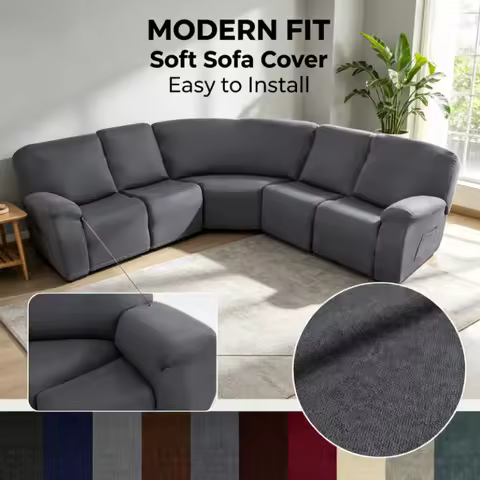 7-Piece 5Seat L Shape Velvet Stretch Recliner Corner Sofa Covers for Sectional Sofa Set Reclining L