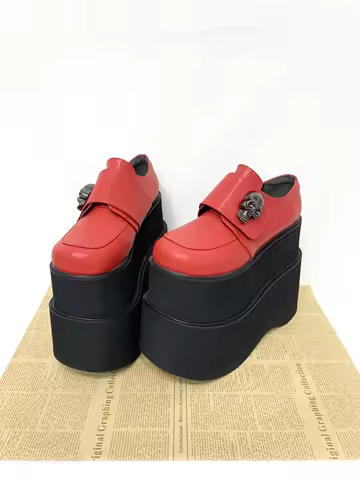 Women Cool Punk Y2K Red Black Shoes Lady Super High Heels Pumps 18CM Girl Student Custom Shoes Metal