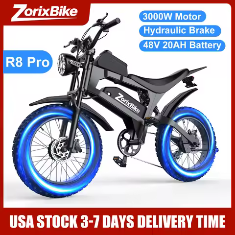 ZorixBike R8 Pro Electric Off-Road Bike 20x4.0 3000W 35Mph 80Mile 48V 20Ah,7 Speed Wide Tire All Ter