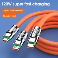 Beanie 3 In 1 120W 6A Super Fast Charging Cable Three-in-One Micro USB/Type C/Lightning IOS Zinc Alloy Liquid Silicone Data Cable Quick Charge Cord For iPhone Android Mobile Phone
