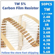 50pcs 1w carbon film resistor 5% 2.4R 2.7R 3R 3.3R 3.6R 3.9R 4.3R 4.7R 5.1R 5.6R
