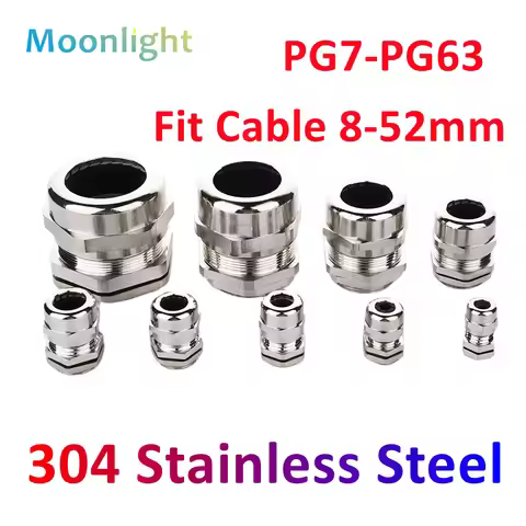 1Pcs Waterproof Cable Gland 304 Stainless Steel Glands IP68 PG7 PG9 Metal Joint PG13.5 PG16 Cable Fi