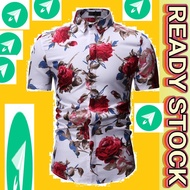 lamkas kemeja lelaki baju batik fesyen bunga pilihanis Men's Summer Casual Short-Sleeved Floral Shirt topioss rr41gh21