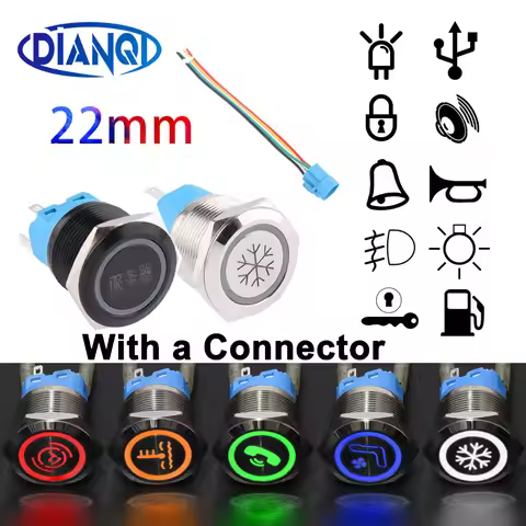 Logo symbol Icon speaker horn fans Engine Text22mm Custom Car Boat Metal Push Button LED Light Reset