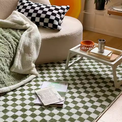 Japanese Style Carpets for Living Room Minimalist Bedroom Decor Plaid Carpet Checkerboard Lounge Rug