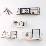 Iron grid wall shelf wooden base wall decoration wall grid