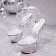 Send A Mask Crystal Glass Shoes Clear Heel Aquarium 6.7 Inches High With Lights Very Chic For Party 