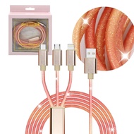6ft Pink Ombre Glitter 3 in 1 Charger 2A 5V 10W USB A to 8pin MicroUSB USB C Charger Cable,Multi Cha