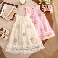 Baptism Dress for Girl Star Flower Gauze Dress Kids Birthday Party Clothes
