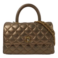 CHANEL 牛皮皮革Coco Handle Small金扣鏈帶手挽肩背兩用袋