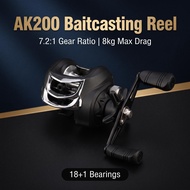 AK200 Baitcasting Reel 7.2:1 High Speed Metal Spool 18+1 Bearings Left/Right Hand