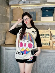 Sét bộ mặc nhà  đồ bộ nữ Bigsize SET ĐÙI THUN COTTON IN BÉ GÁI CHU MỎ