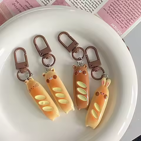 French Baguette Bear Keychain Cute Bread Puppy Pendant Cat Bag Hanging Kitty Rabbit Dog Funny Creati