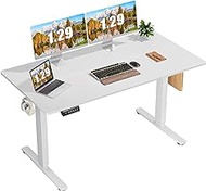 Sweetcrispy Standing Desk Adjustable Height, 55inch Electric Sit Stand up Desk for Home Office, Modern Rising Work Table for Computer Laptop, Lift Gaming Desk Sturdy Ergonomic Workstation, White