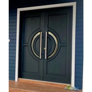 Pintu Kayu Cermin Kembar Depan Rumah Pintu Utama Full Original Solid Wood Double Leaf Wooden Door Te