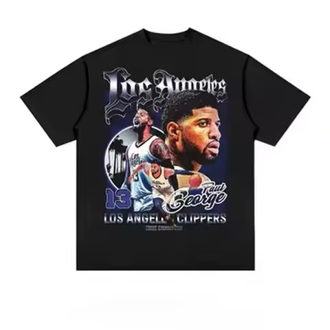 Paul George Clutch Time Legend Graphic T-Shirt Oversized Crew Neck Distressed Cotton Basketball Stre