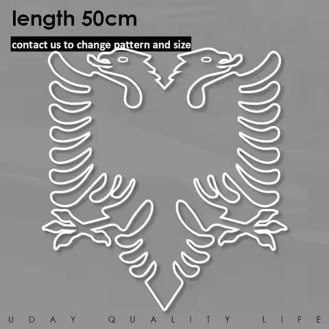 Albanian Eagle White Outine 45cm Customizable Sticker Decal for Car Engine Oil Wall Windshield Doubl