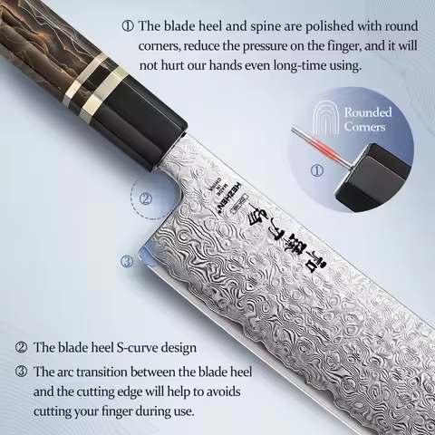HEZHEN 8.3 Inch Bunka Knife 49 Layers ZDP-189 Damascus steel Powder Core Steel Kitchen Cook Wooden G