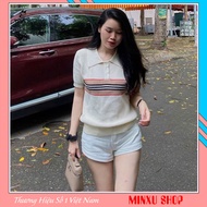 Women's Wool Polo Shirt with Personalized Horizontal Stripes QC Minxu Shop CK92