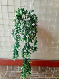 Bunga Priti +Pot Gantung Tali /Bunga Juntai Plastik /Bunga Gantung