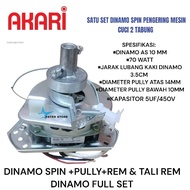 MESIN Full set dynamo spin dryer + Pully and brake dynamo washing machine Akari 2 tubs 10mm 70watt a