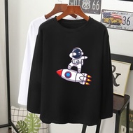 ASTRONAUT GRAFIK T-SHIRT Lengan Panjang Muslimah perempuan lelaki kain cotton baju tshirt labuh wanita laki longsleeve