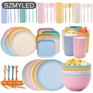 63pcs Wheat Straw Cutlery Set Household Portable Knife Fork Spoon Chopsticks Bowl Plate Dish Tablewa