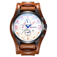 CURREN Men's Sports Waterproof Leather Strap Date Wrist Watch 8225 Brown White