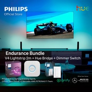 Philips Hue Endurance Bundle (Hue V4 2m RGB Lightstrip Base Kit + Bridge + Dimmer Switch)