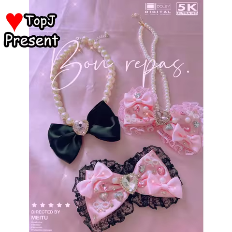 Y2K Hot Girl Japanese Gyaru Style Full Diamond Heart Bow Hair Clips Hairpin Necklace Lolita Hair Acc