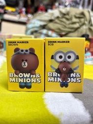 全新絕版，Line friends x minions 杯緣子 brown  熊大 布朗熊 迷你兵團 黃色小兵