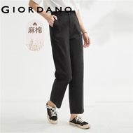 GIORDANO Women Pants Natural Linen Cotton Lightweight Fashion Pants High Waist Ankle Length Comfort Simple Casual Pants 05423067