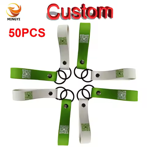 50PCS Custom 20mm Widened Silicone Keyrings Customizable QR Code Personalized Customized Rubber Keyc