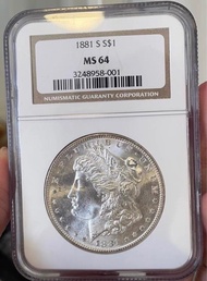 NGC-MS64 - 1881年S版 美國 摩根 銀幣