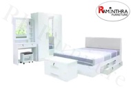 Raminthra Furniture  ชุดห้องนอน DD รุ่น Milano Set ขนาด 5 ฟุต เตียง 5 ฟุต + ตู้เสื้อผ้า 3 บาน + โต๊ะแป้ง 80 cm   ( สีขาว ) Bedroom Set