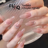 Nailbox Fu2Q - Pastel Pink Pointed Fake Nails with Stones