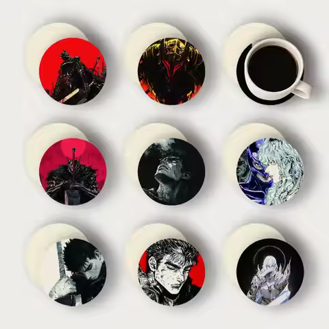 Anime B-Berserk 2D Wooden Coasters Heat Resistant Non-Slip Home Office Bar Cafe Restaurant Holiday B