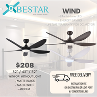 (Installation promo) BESTAR dc ceiling fan WIND 32inch 42inch 52inch ceiling fan with LED light white black mocha 2 years warranty