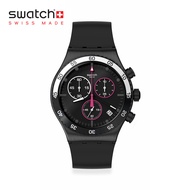 Swatch Irony Chrono MAGENTA AT NIGHT YVB413 Black Rubber Strap Watch